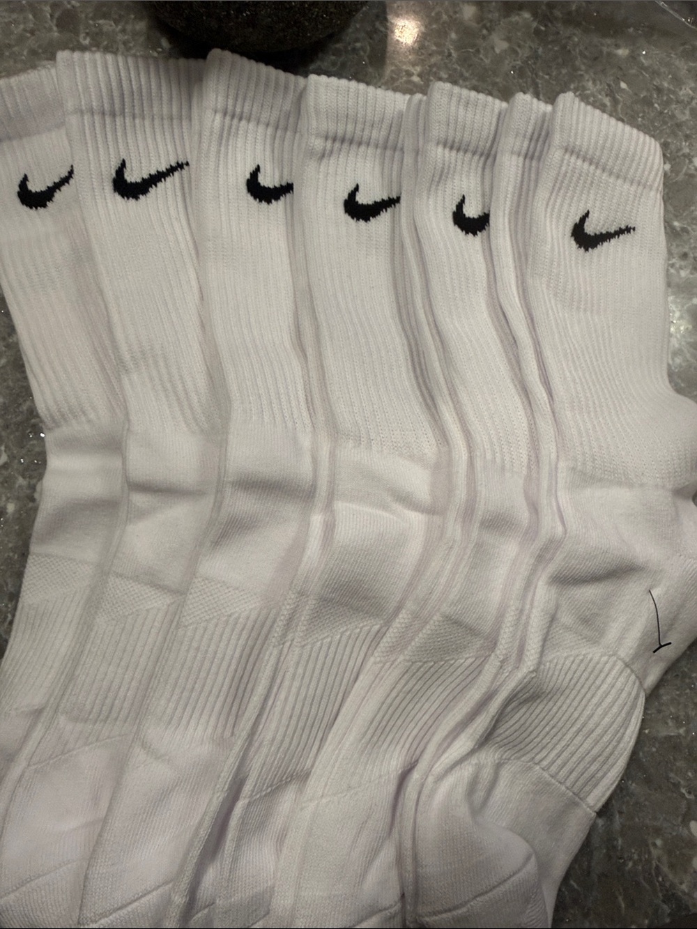 Nike White Crew Athletic Socks with Black Swoosh - 6 Pair